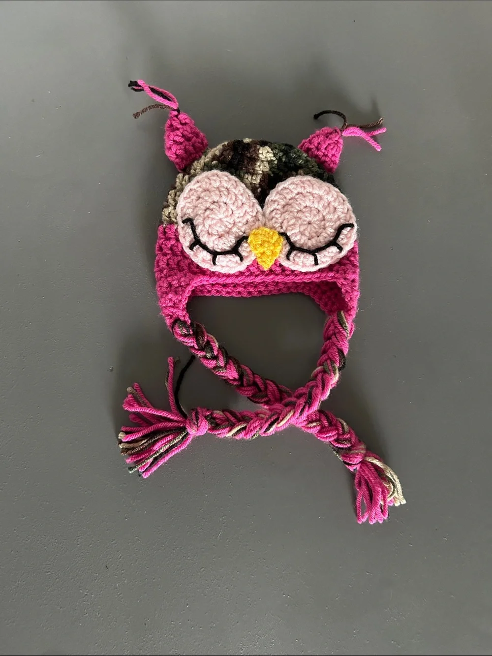 Kids Pink Owl Crochet Earflap Hat - Brand Unspecified